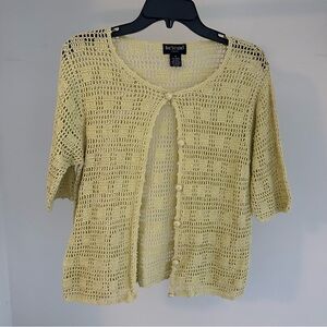 Bay Studio Women’s Light Yellow Crochet Button-Front Sweater